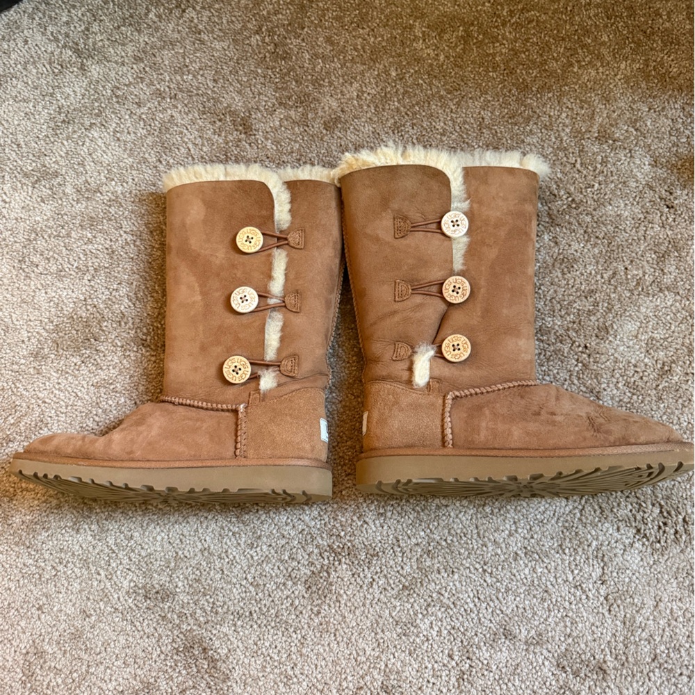 UGG Tan Suede Boots with Fur Trim